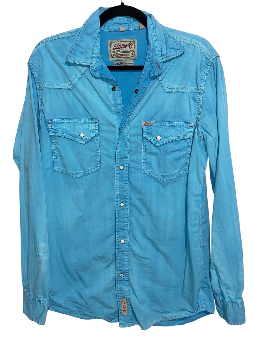 Rafter C Shirt Mens Small Western Pro Flex Performance Pearl Snap Sunfaded Blue